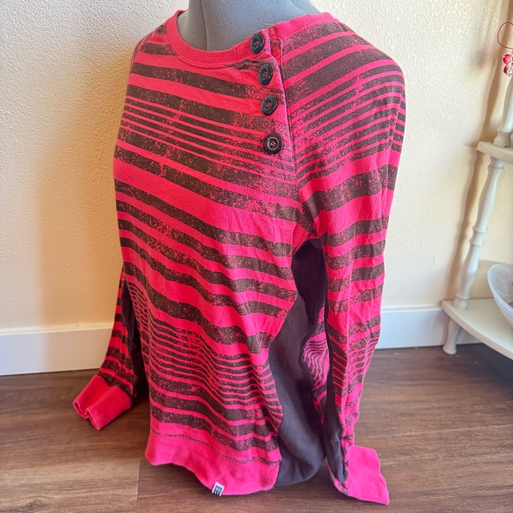 Roxy Pink Brown Striped Long Sleeve Y2K Skater Surf Girl Graphic Tee Casual Top - Picture 4 of 11